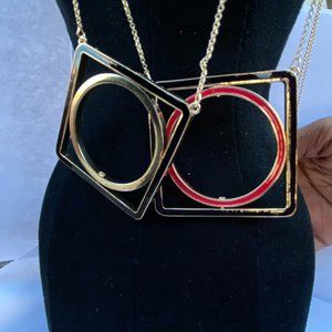 Set of 2  Long Square Circle Necklaces